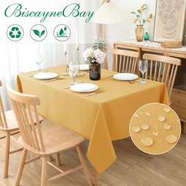 Biscaynebay Textured Fabric Christmas Table Cloth 60x84 Inch Rectangular, Fall Gold Water Resistant Spill Proof Fabric Tablecloths for Kitchen, Dining, Wedding, Parties Machine Washable