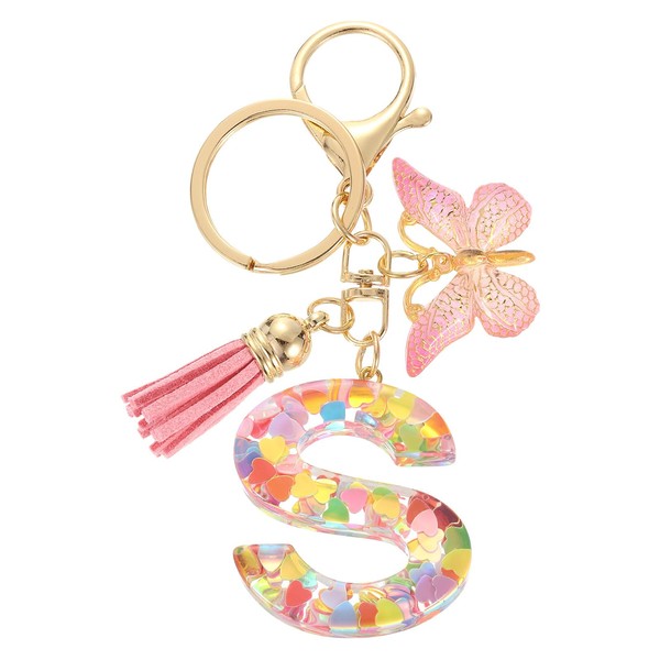 sourcing map Initial Letter Keychains, Resin Cute Butterfly Tassel Pendant