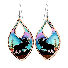 FRONT LINE JEWELRY Artisan-crafted Moose Earrings for Women Featuring a Beautiful Alaska Northern Lights Backdrop - Moose Jewelry - Alaska Earrings -Moose Themed Gifts for Moose Enthusiasts