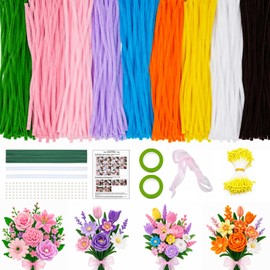 Yumcute 500 Pcs Pipe Cleaner Flower Kit, 9-Color Chenille Stems Flower Making Supplies with Floral Wires & Tape, DIY Forever Bouquet Art Craft Gift for Adults Home Decor, Birthdays, Anniversaries
