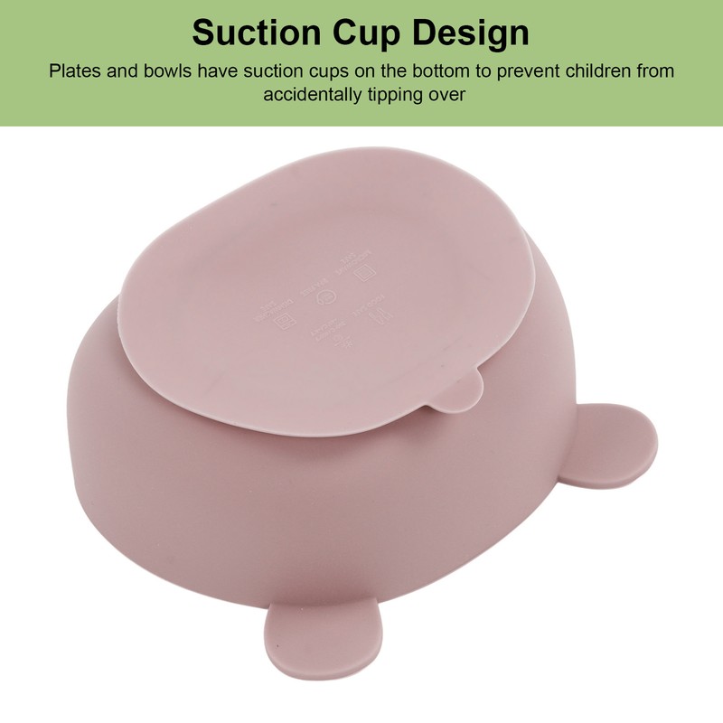 5pcs Baby Feeding Kit Food Grade Silicone Bear Design Plate