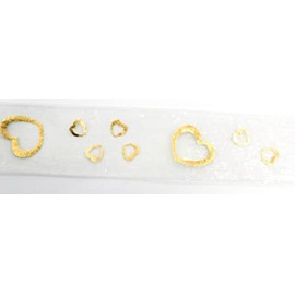 CaPiSo Organza Ribbon 40 mm Organza Gift Ribbon Gold Heart Hearts Wedding Heart Ribbon Wedding Band Heart Cream (1 x 10 m Heart)