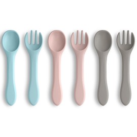 Vicloon Silicone Baby Spoon and Fork Set, 6PCS Baby Led Weaning Spoons and Forks Set, First Stage Feeding Spoons for Infants, Silicone Baby Spoon,Silicone Feeding Spoons Dishwasher Safe,Baby Utensils