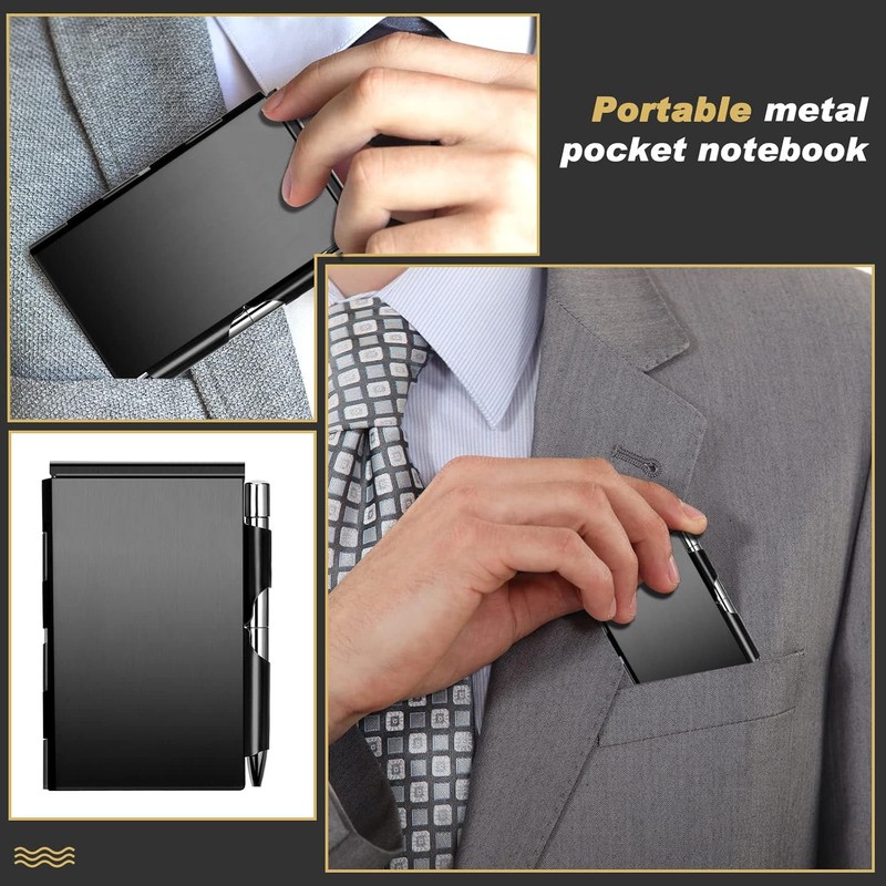 Chinco 4 Pieces Metal Pocket Notebook Portable Aluminum Notepad with