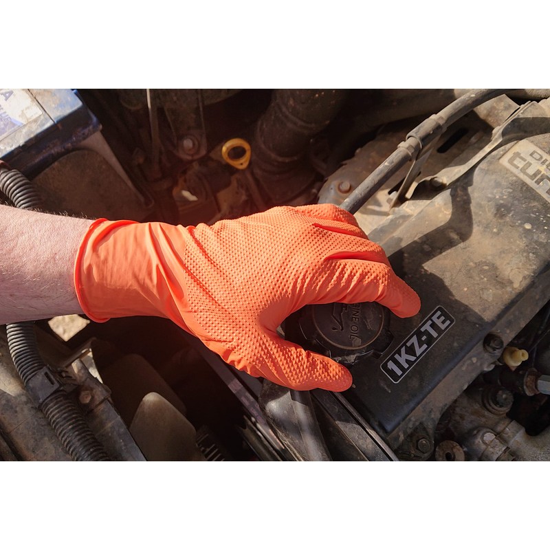 Ruvigrab - Orange Diamond Nitrile Disposable Work Gloves | High