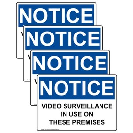 ComplianceSigns.com NOTICE Video Surveillance In Use On These Premises OSHA Label Decal, 5x3.5 inch 4-Pack Vinyl for Security/Surveillance