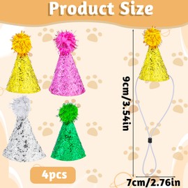 Grevosea 4 Pieces Mini Party Hats, Multi-Color Dog Hats Cat Hats with Pompoms Adjustable Dog Birthday Hat Headbands Mini Birthday Hats for Cats Dogs Stuffed Animals Costume Accessories