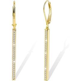 Sliver Dangle Drop Earrings for Women, 925 Sterling Silver Bar Cubic Zirconia Drop Earrings, French Style Leverback Earing, Hypoallergenic CZ Jewelry Earring for Women (Gold2)