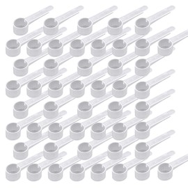 7.5 mL Plastic Measuring Packaging Scoop (= 7.5 cc/ = 1.5 teaspoon/ = 0.5 Tablespoon/ = 0.25 fl oz), Medium Handle - to Measure and Dispense Spices, Granules, Powders, for Seeds Packing (50)