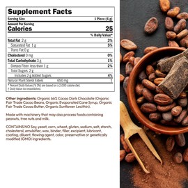 ANDREW LESSMAN ChocoNuvo 66% Cacao - 30 Pieces - Organic Fair Trade Mild Dark Chocolate. Beneficial Plant Sterols to Promote Cardiovascular Health. 25 Calorie Squares, Low Fat, Low Sugar