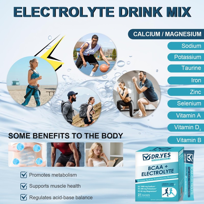 DR.YES Electrolytes Powder with Potassium, Sodium, Zinc & Vitamins, Rapid