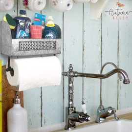 Autumn Alley Rustic Farmhouse Wall Mounted Galvanized Paper Towel Holder with Shelf | Sturdy & Stylish Farmhouse Bathroom Towel Holders | Vintage Towel Hanging Rack | Rustic Wall Decor