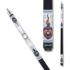 Eight Ball Mafia EBM13 Pool Cue - White Stained with Colorful Heart and Eight Ball Design - 20oz