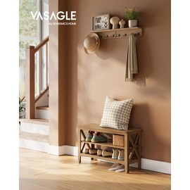 VASAGLE, Entryway Storage Bench, 2-Tier Shoe Rack, 11.8 x 31.5 x 18.9 Inches, Holds up to 300 lb, Farmhouse Style, for Living Room, Bedroom, Honey Brown ULSB053K41