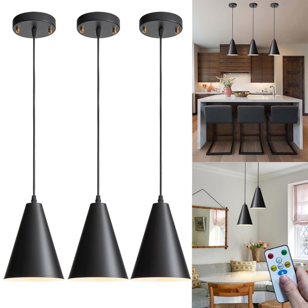Battery Operated Pendant Light With Remote,Wireless Hanging Light Without Wiring,3