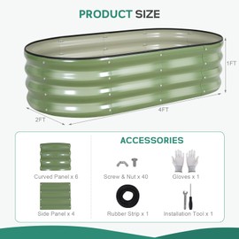 BIRDSINYARD Galvanized Raised Garden Bed Outdoor - 4×2×1ft Planter Raised Beds for Gardening | Oval Metal Garden Planter Box with Safety Edging and Gloves for Vegetables Fruits and Flowers OliveGreen