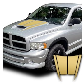 BENINI DESIGN STUDIO Hood Scoop Racing Stripe Vinyl Graphics Kit Decal Sticker with Cowl Spears - Compatible with Dodge Ram 1500 Daytona SRT10 Rumble Bee 2002 2005-2008 (Gold, Style 3)