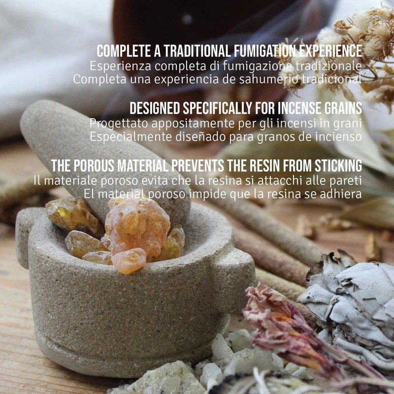 Sandstone Mortar with Pestle for Grinding Incense Resin - Handmade