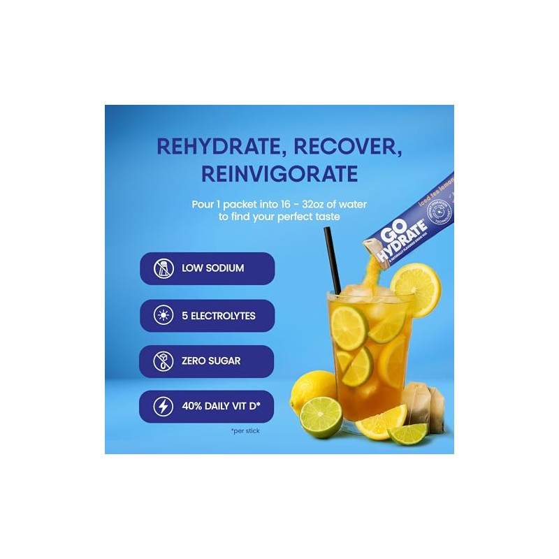 GoHydrate Sobres de electrolitos en polvo bajos en sodio sin