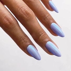 Chrome Blue False Nails Almond, SXVME Chrome Press On Nails Medium, Glazed Gel Fake Nails Press on, Cute Glitter Acrylic Nails Medium Stiletto, Natural Stick on Nails for Women Daily & Party Wear