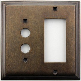 Classic Accents Deco Aged Antique Brass 2 Gang Wall Plate - 1 Push Button Light Switch Opening 1 GFI/Rocker Opening