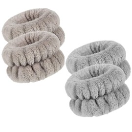 2 Pairs Facial Wash Wrist Bands Wristbands Water Absorbent Quick Dry Elastic Fluffy Soft Wrist Sweatband Cotton Wash Band BEIHOO (Grey+Brown)