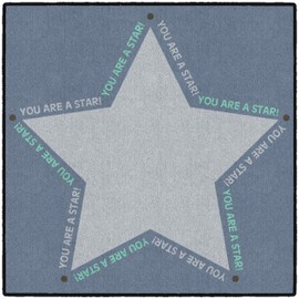Flagship Carpets You are a Star Kid's Floor Seating Square Rug for Home or School Area Rug for Social Distance Learning, Children's Activity Room Carpet for Reading and Playing, 30" x 30", Gray/Teal