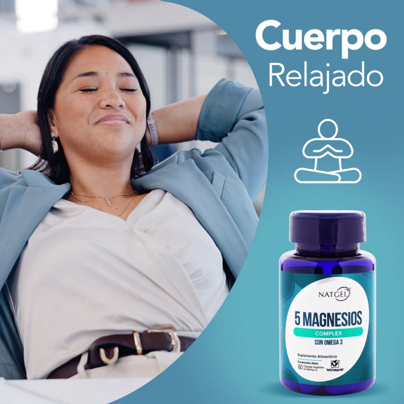 Magnesio Complex 5 Omega 3 60 Capsulas Vcaps Natgel Sin