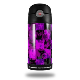 Skin Decal Wrap compatible with Thermos Funtainer 12oz Bottle Purple Star Checkerboard (BOTTLE NOT INCLUDED) by WraptorSkinz