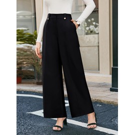 GRACE KARIN Womens Work Pants Business Casual Pants for Women Wide Leg High Waisted Dressy Pants with Pockets Black 2XL
