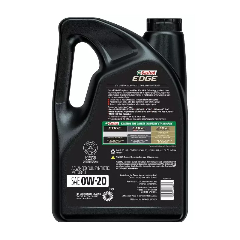 Castrol Edge 0W-20 Advanced Full Synthetic Motor Oil, 5 Quarts