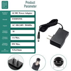 9V DC Power Supply 1A 9W Power Adapter 100-240V AC to DC 9Volt AC Adapter Transformer with 5.5x2.5mm/2.1mm Plug
