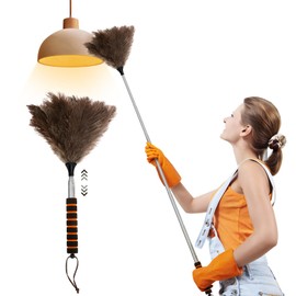 GWCYMYD Extendable Ostrich Feather Duster, Reusable Ostrich Feather Dusterwith Metal Handle for Cleaning Ceiling Fan,Pendant lamp, Blinds, Roof Dusting (Orange 115cm)