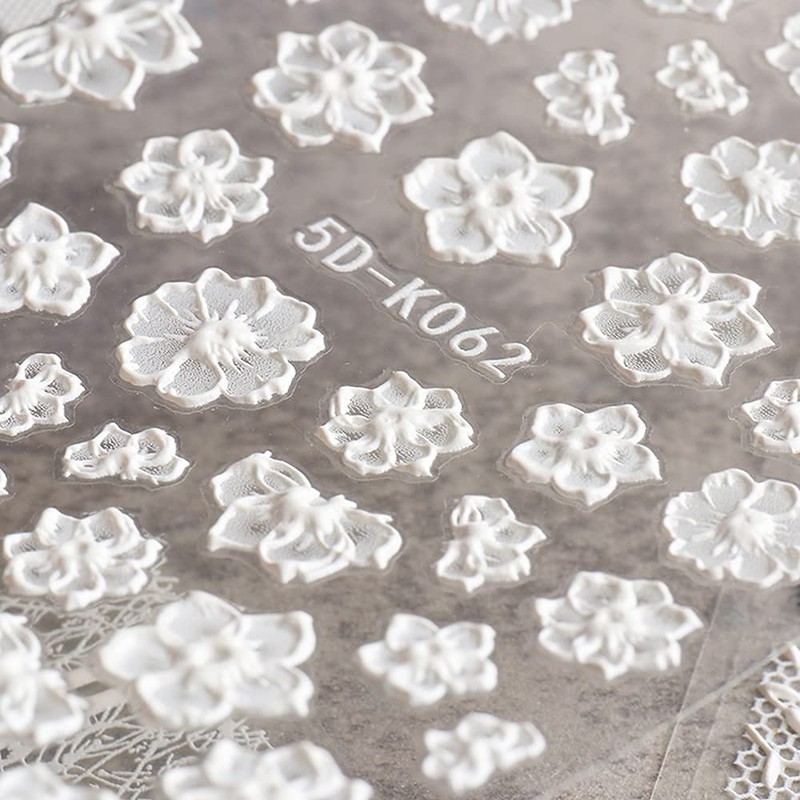 LANODO 3 Pcs Nail Stickers 5D Flower Black and White