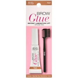 Ardell Brow Glue Taupe with Dual Sided Styling Brush - Instant Lamination & Lift, All day Extreme Hold Eyebrow Gel for Defined, Fluffy, and Long-Lasting Brows, 0.35 oz