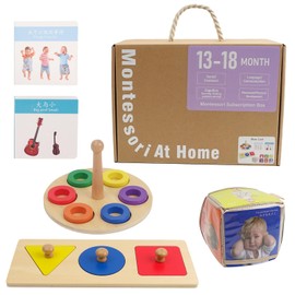 LEADER JOY Montessori Toys for 1 Year Old, 6 in 1 Learning Educational Set Wooden Toys (includes Mutli-Shape Puzzle, Simon Says Cube,Cards, Rings On Peg,Big and Small Picture Books,I Can Do Things)