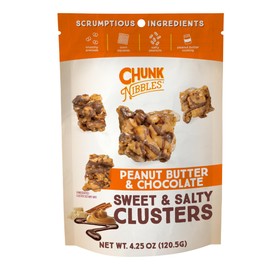 Chunk Nibbles Peanut Butter Chocolate Snack Clusters - Gourmet Sweet & Salty Treat with Pretzels, Peanuts & Corn Squares - Handcrafted, No Artificial Colors, RPSO Certified - 4.25oz Resealable Pouch (3 Pack)