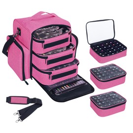 UOZL Nail Polish Organizer Case Holds 90 Bottles Portable Travel Storage Box with 3 Detachable Bags, Designed for Women's Nail Tools, Essential Oils and Cosmetics Sets Rose Red