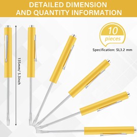 Honoson 10 Pieces Pocket Screwdriver Mini Tops and Pocket Clips Magnetic Slotted Small Screw Driver with a Single Blade Head for Mechanical, Electrician(Yellow)