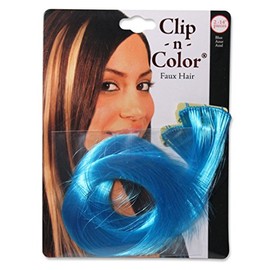 Mia Clip-n-Color-Instant Color, Hair Extensions That Clip On Quickly And Easily-Made Of Beautiful Synthetic Wig Hair-Pretty Bright Blue-Measures 14 Inches Long-2 Clips-Easter, Sports, Parties, Fun!