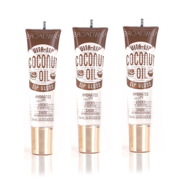 Broadway Vita-Lip Clear Lip Gloss 0.47oz/14ml (BCLG0301- Coconut Oil), Pack of 3