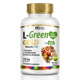 Pre Entreno L-GREEN GOLD, Cafeína Anhidra 220 mg por Porción, 90 Cápsulas, Con L-carnitina, CLA, vinagre de manzana, té verde, cromo y magnesio uso...