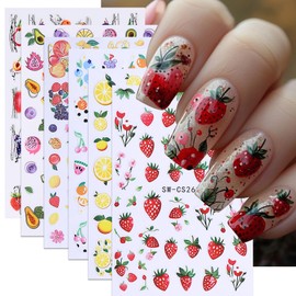 Summer Fruit Stickers for Nails Art 10PCS 3D Colorful Adhesive Fruits Decals Nail Art Supplies Lemon Blueberry Strawberry Orange Apple Watermelon Cute Designs Manicure Charms Decor for Women Girl