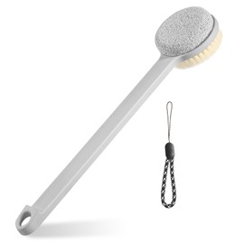 Senquoyn Pumice Stone for feet & Foot Brush - Upgraded Dual Sided Pedicure Tools for feet with Natural Pumice Stone and Nylon Brush, Foot Brush for Dead Skin Care, 14.2"x1.8", Hanging Hole Design