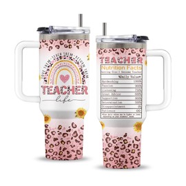 Uibunoo Teacher Gift, 40 Oz Teacher Tumbler with Handle & Straw, Gifts for Teachers, Birthday Gift from Student, Stainless Steel Teachers Cup, Gifts for Mothers Day, 1 PCS