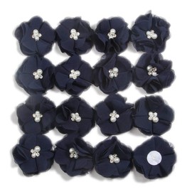 50 Pcs 2" Mini Chiffon Flowers with Rhinestones for Baby Girls Hair Accessories Artificial Fabric Flowers for Headbands Craft Projects (Navy)