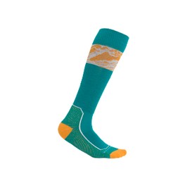 Icebreaker Merino Ski+ Light Wool Socks for Women, Knee High, Over The Calf - Comfy, Breathable High Socks for Women with Seamless Toe, Cushioned Instep - Flux Green/Solar/Snow, Medium