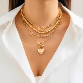 Chunky Necklaces for Women Collares De Mujer Gold Stacked Necklaces T Bar Heart Necklace for Teens Statement Necklace Toggle Necklace Jewelry Gifts