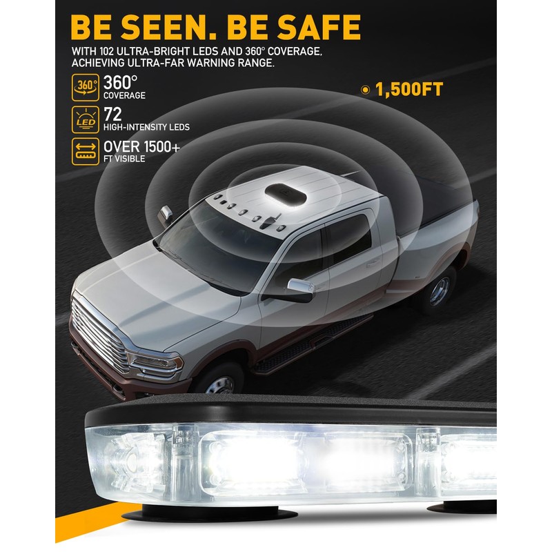 HLauto 700A Rooftop Emergency Strobe Lights Bar, 72 LED White