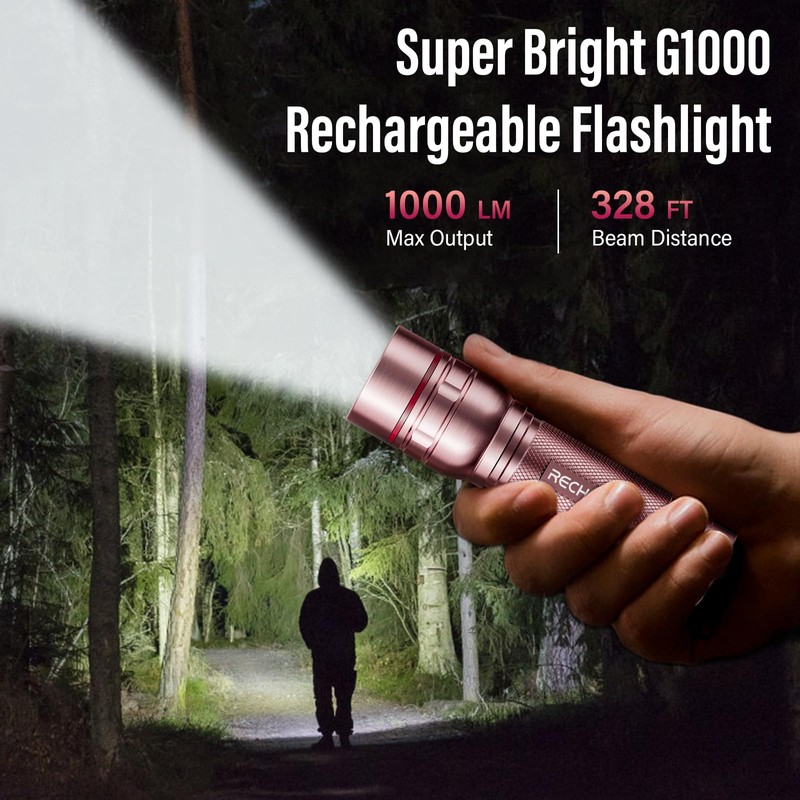 Rechargeable Flashlights High Lumens, G1000 Super Bright Flash Light Pink,